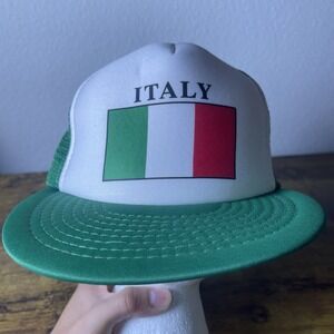Vtg 90s Italy Travel Tour Men's SnapBack Hat White Green